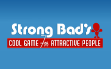 Title screen, 'Strong Bad' in white decorative font, with the rest in white serif on a red strip.