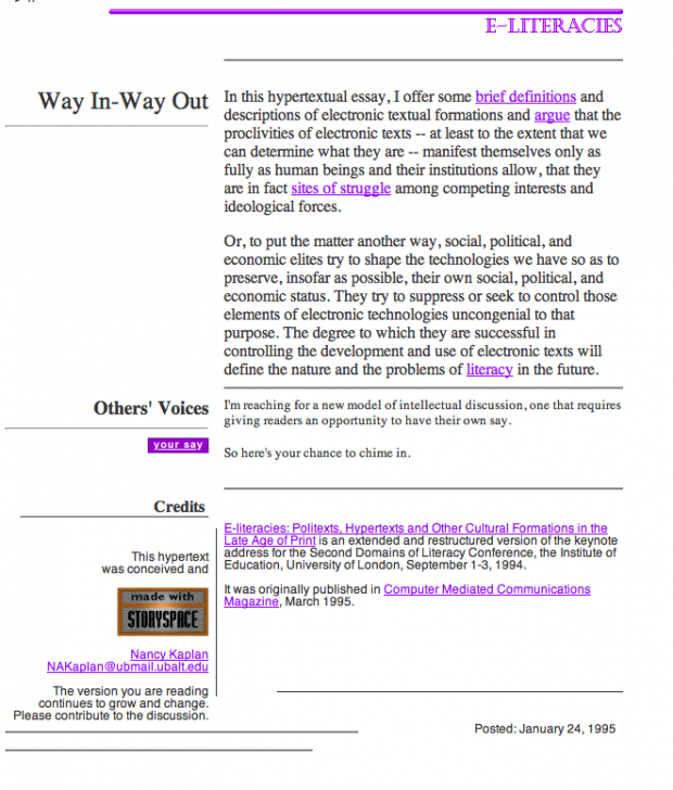 Screenshot of a page in E-literacies by Nancy Kaplan