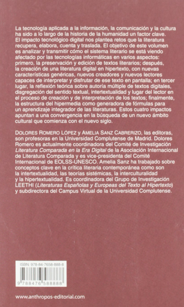 LITERATURAS DEL TEXTO AL HIPERMEDIA (Spanish Edition) back cover