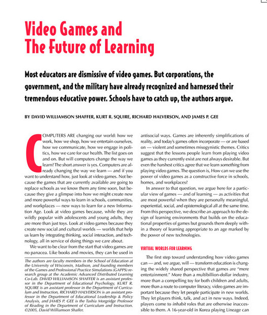 Video Games and the Future of Learning