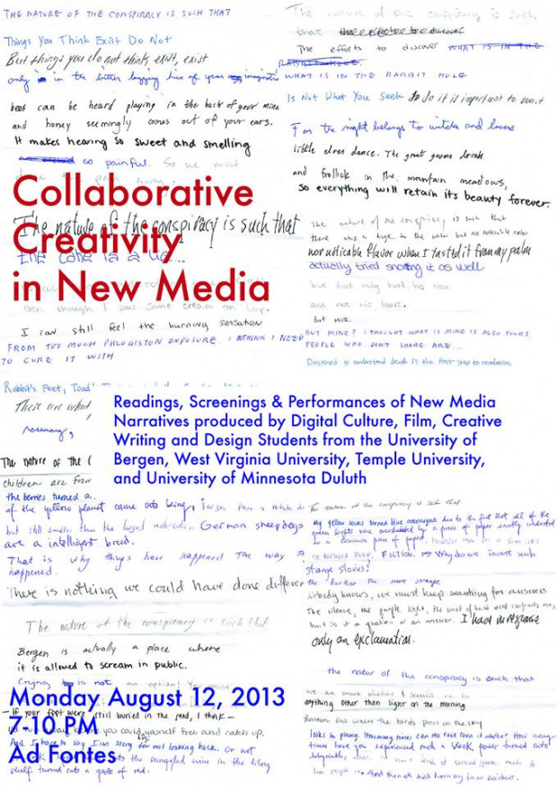Poster for Collaborative Cretivity in New Media Performancee Night