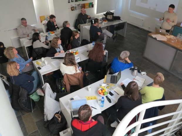 Photo of the Curating and Exhibiting Electronic Literature workshop.