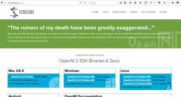 OpenNi Website screenshot
