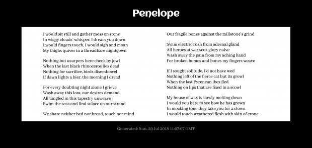 Penelope generated poem