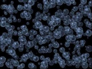 Blue transparent bubbles, floating up a tile with a black background.