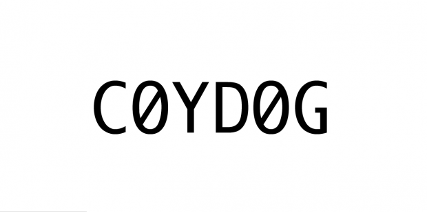 Screenshot of the work: Black capitalized text on a white background, reading 'C0YD0G'