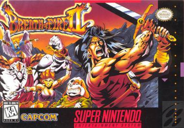 Game packaging: Logo, top left, with characters beneath leading to Ryu weilding a sword, full right.