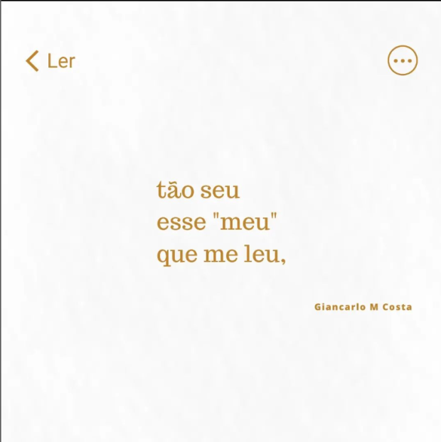 Screenshot of 'Ler' ('Read', in English) a poem posted to Instagram. Yellow text, white background.