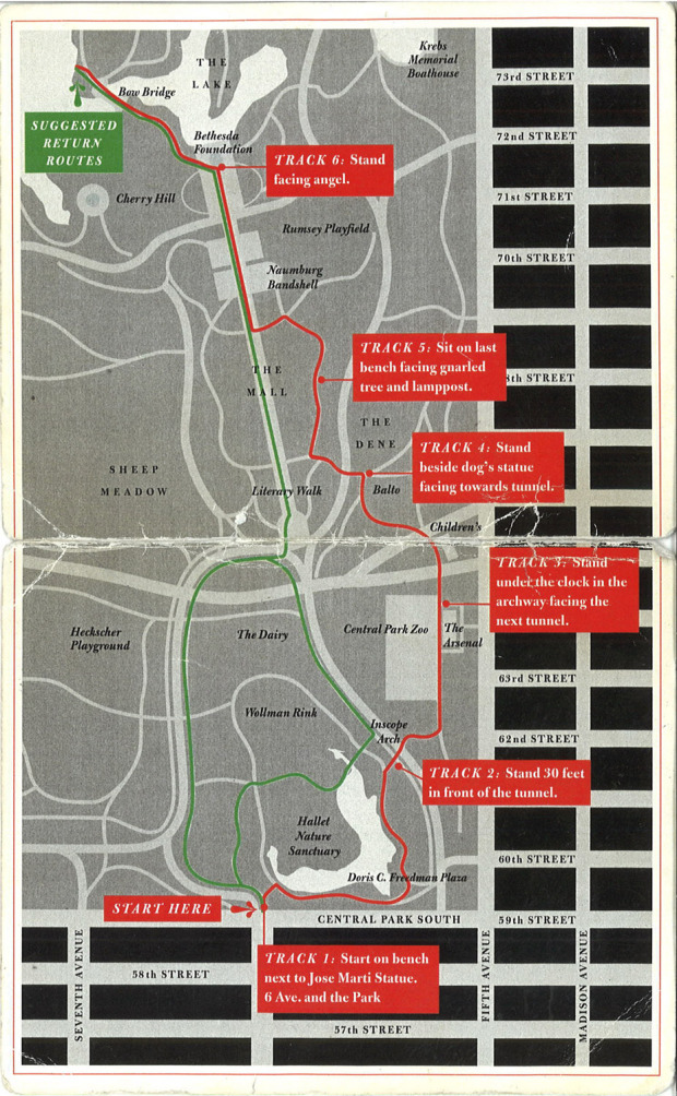 A map displaying the route of the piece and when to start the various tracks.