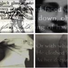 Collage of four images, a faces and bodies with text overlaid