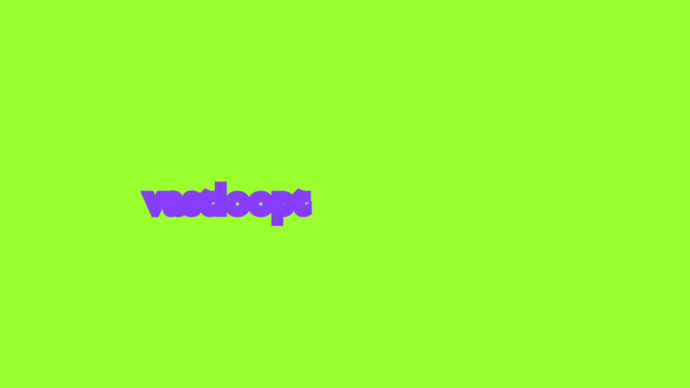 The word 'vastloopt' in purple, beginning to spread across a neon green screen.