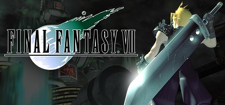 Artwork: Title logo, left aligned, over a dark scene with Cloud Strife pictured from behind, right.