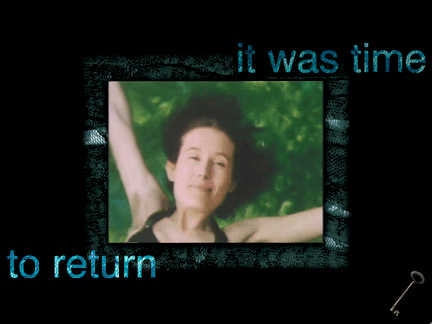 Screen from "I am a Singer": Image of a white woman lying on grass with text 'it was time to return'