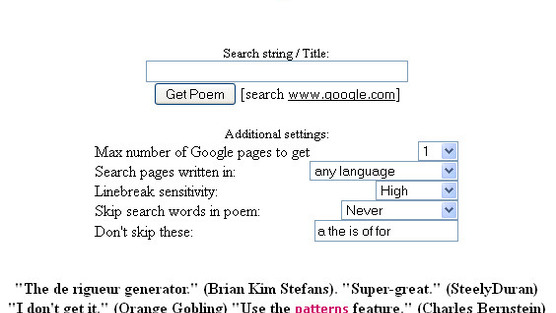 Screenshot of Get a Google Poem