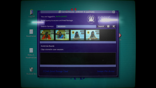 Purple interface showing clips of the woman being interviewed