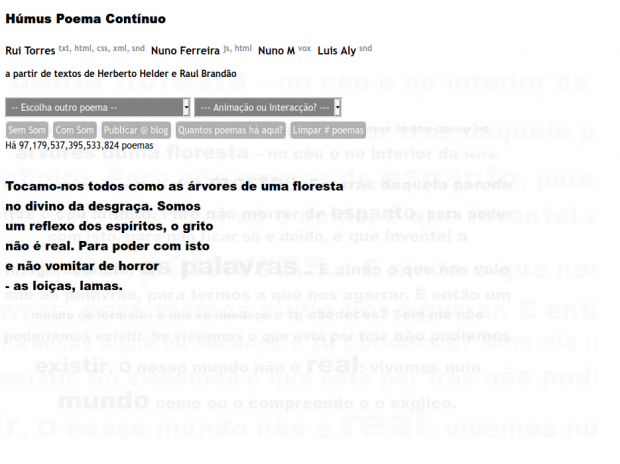 Poem generated as black text, aligned to the right, with options and authorial credits above.