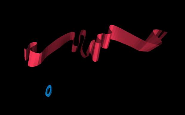 Screenshot of IO: An 'I' depicted like a long, furling red ribbon with a small, blue 'O' beneath it.