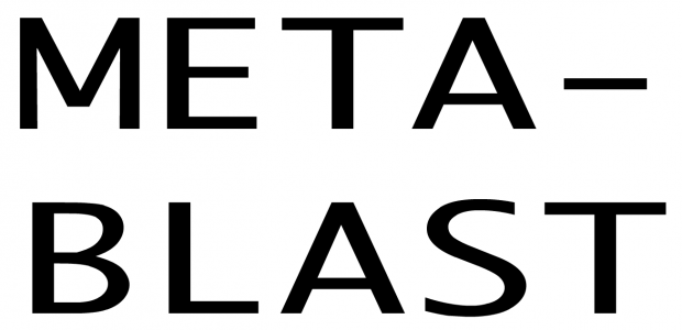 Title screen of the work METABLAST in black text, split across two lines.