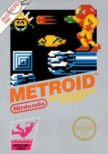 Box art: A small illustration using game assets, depicting Samus. Title below on grey background.