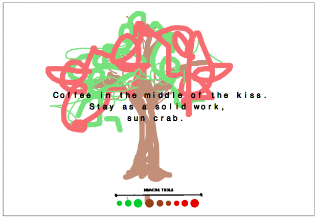 A tree drawn by a reader with the generated poem superimposed upon it. 