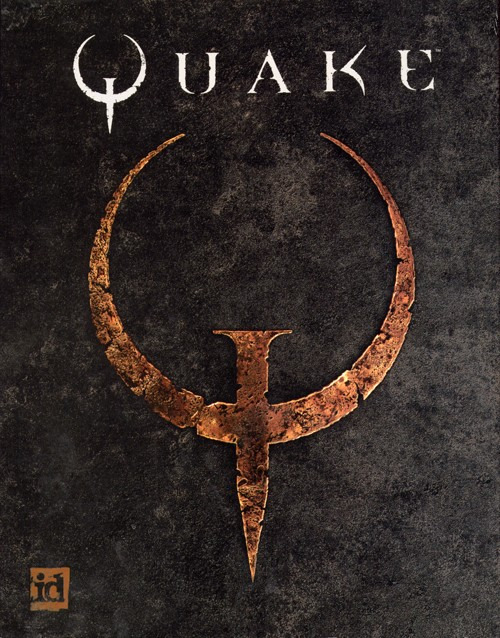 Quake box art: Title in large font above the associated symbol on a textured background.