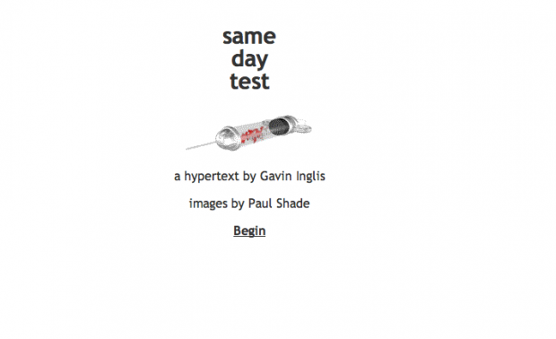 Screenshot of first page of Same Day Test by Gavin Inglis.