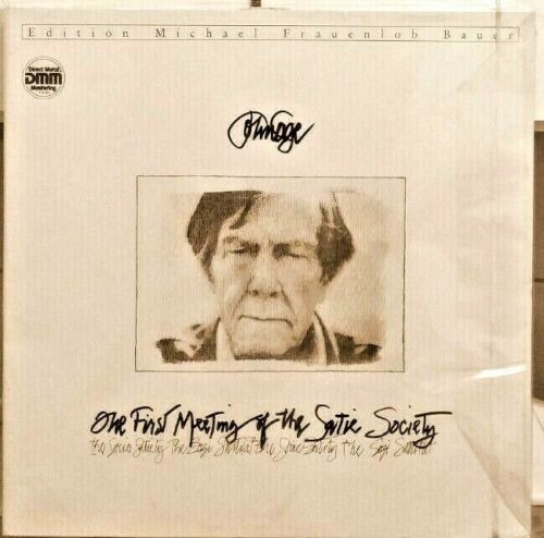 John Cage, maybe an album cover with words "On First Meeting of Satie Society"