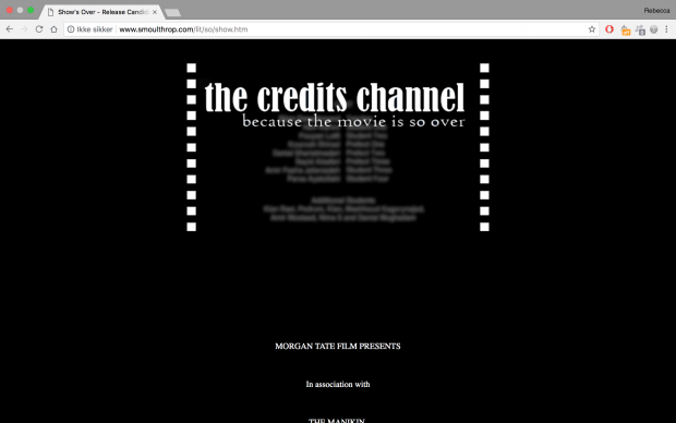 A screenshot of the work "Show's Over", displaying parts of the credit roll
