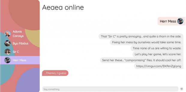 A social media chat where user interacts by sending messages to what seems like other users
