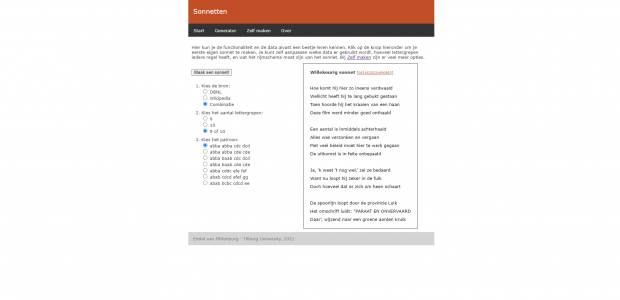 Website with generator loaded onto a white page, navigation menu at top in red and black.