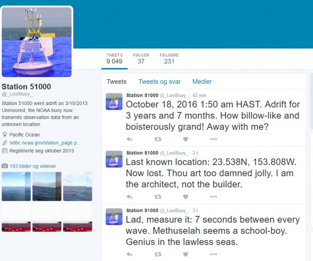 Screenshot of the twitter page. Profile image is a bouy. 