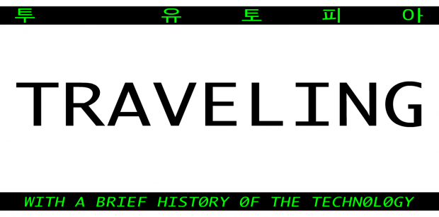 "Traveling" in big bold letters on a white background