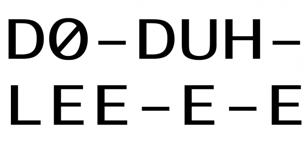 Screenshot of the work: Black text on white background which reads 'D0-DUH-LEE-E-E'