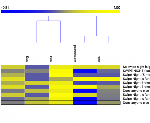 Heatmap of the sentiment analysis for this data set.